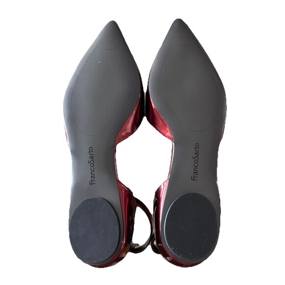 FRANCO SARTO Racer Ankle Strap d'Orsay Pointed Toe Flat Red Metallic NEW - Picture 11 of 12